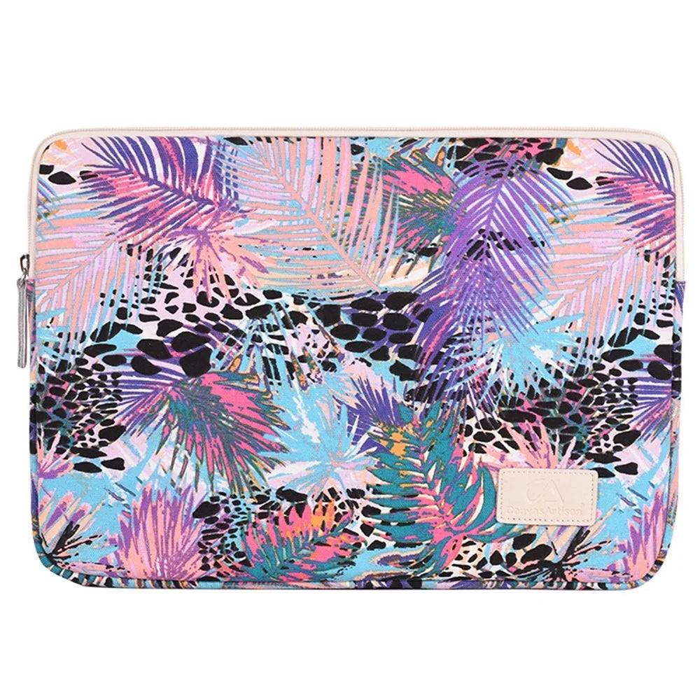 CANVASARTISAN T50 Portable Sleeve Bag for 12-inch Laptops Shockproof Carry Case Leaves Pattern Printed Slim Canvas Bag - 1