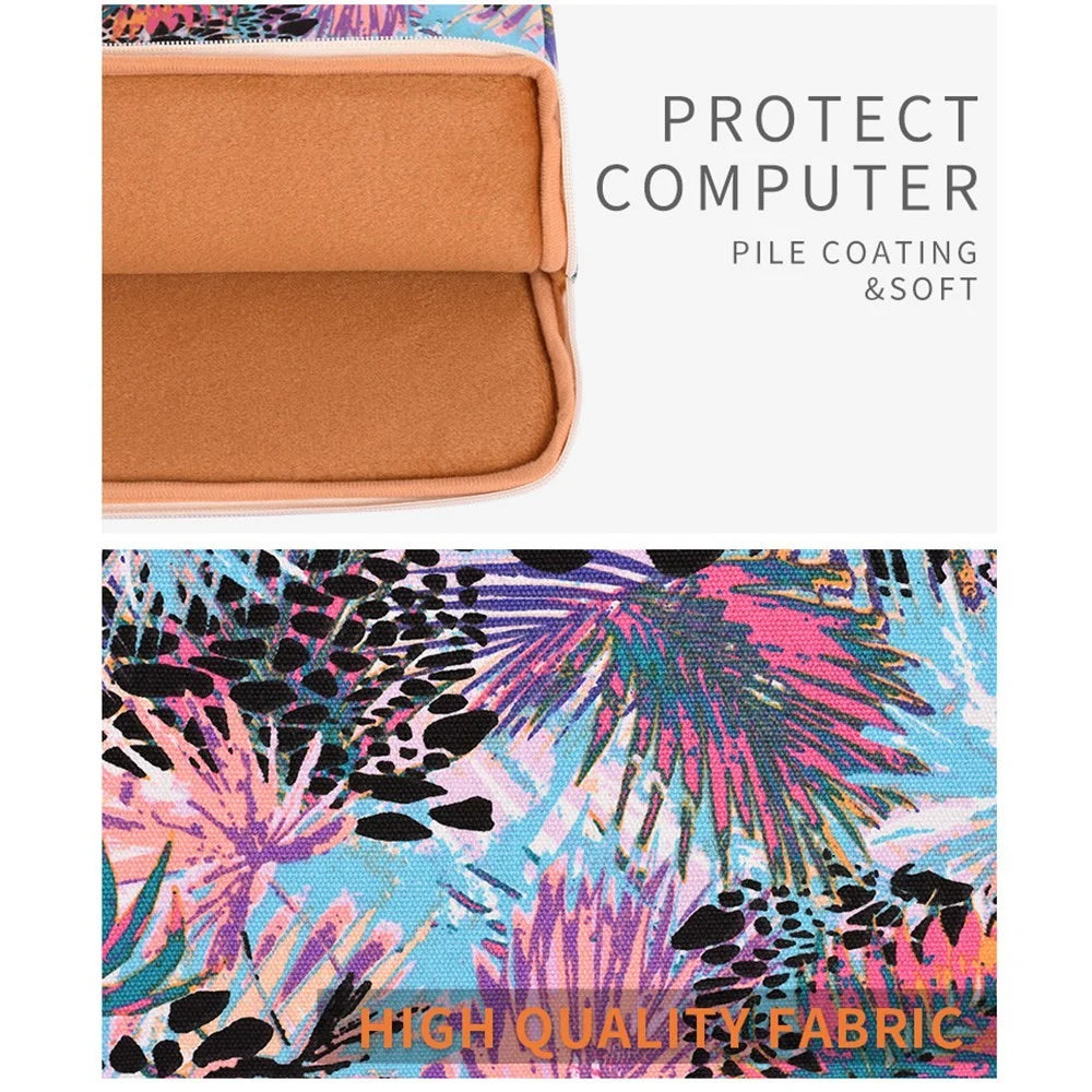 CANVASARTISAN T50 Shockproof Carry Case for 13-inch Laptops Leaves Pattern Printed Slim Canvas Bag Portable Sleeve Bag - 7