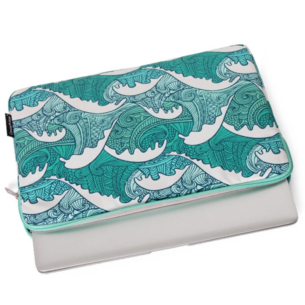 CANVASARTISAN H3-04 for 15-inch Notebook Computer Green Wave Pattern Laptop Sleeve Cover Protective Case - 7