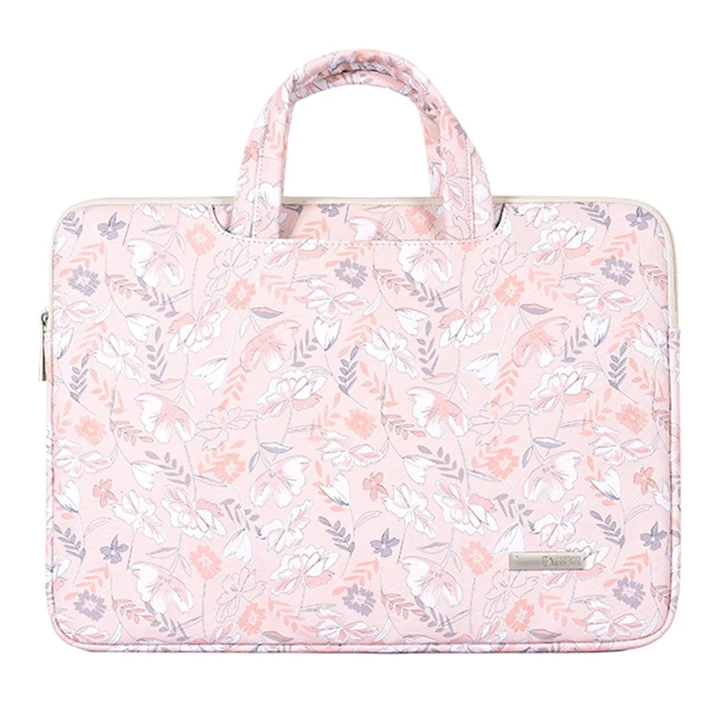 CANVASARTISAN G4-B01 for 13-inch Notebook Flowers/Leaves Patterned PU Leather Laptop Protective Carrying Case Handle Briefcase Bag - 1