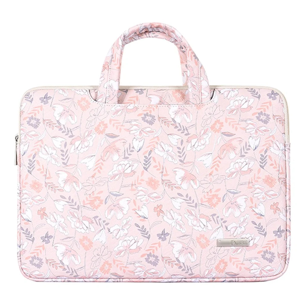 CANVASARTISAN G4-B01 for 14-inch Notebook Flowers/Leaves Patterned Shock-Absorbed PU Leather Laptop Protective Handheld Handle Briefcase Carrying Case - 1
