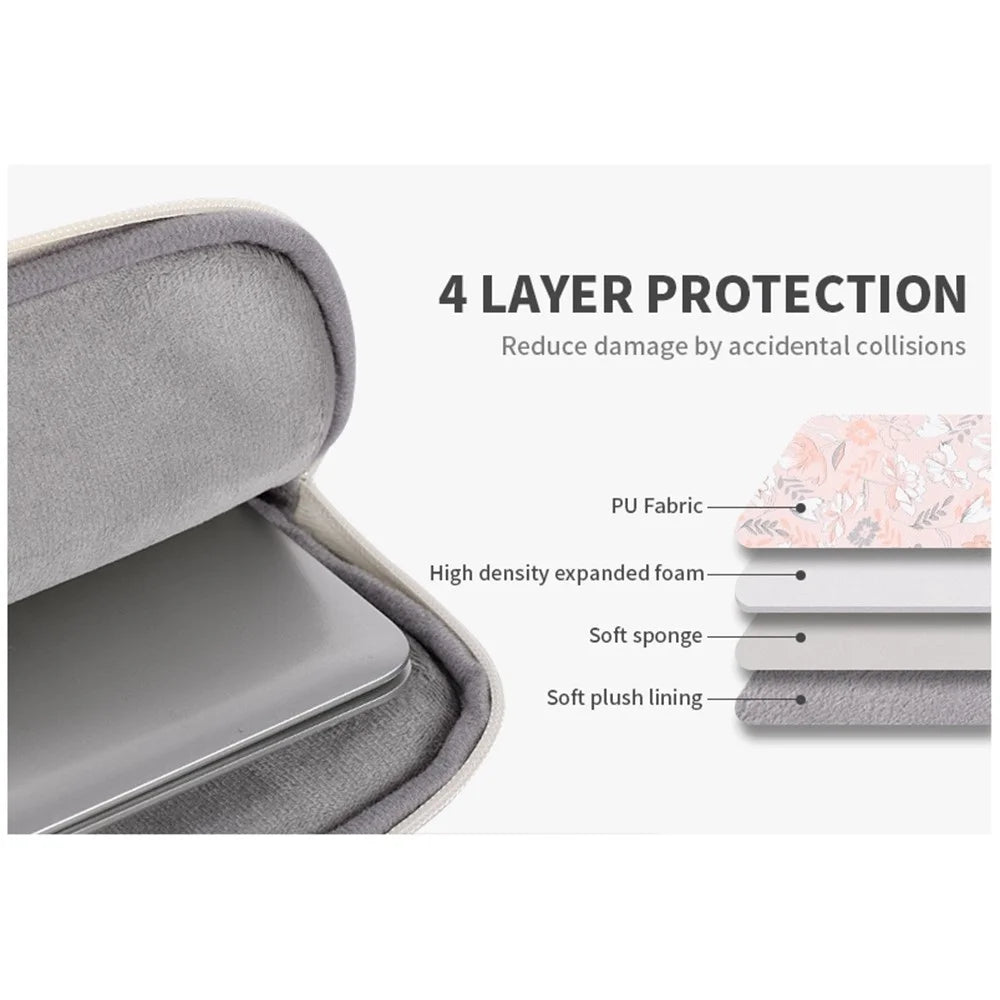 CANVASARTISAN G4-11 Flower Printed PU Leather Carry Case for 11-inch Laptops Portable Storage Bag Shockproof Sleeve Bag with Outer Pouch - 5