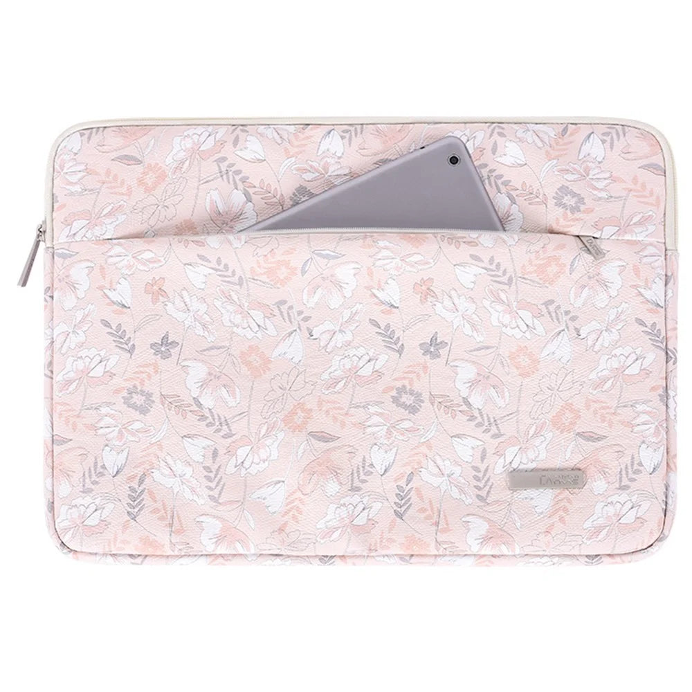 CANVASARTISAN G4-11 Portable PU Leather Carry Case for 13-inch Laptops Shockproof Storage Bag Flower Printed Sleeve Bag with Outer Pouch - 1