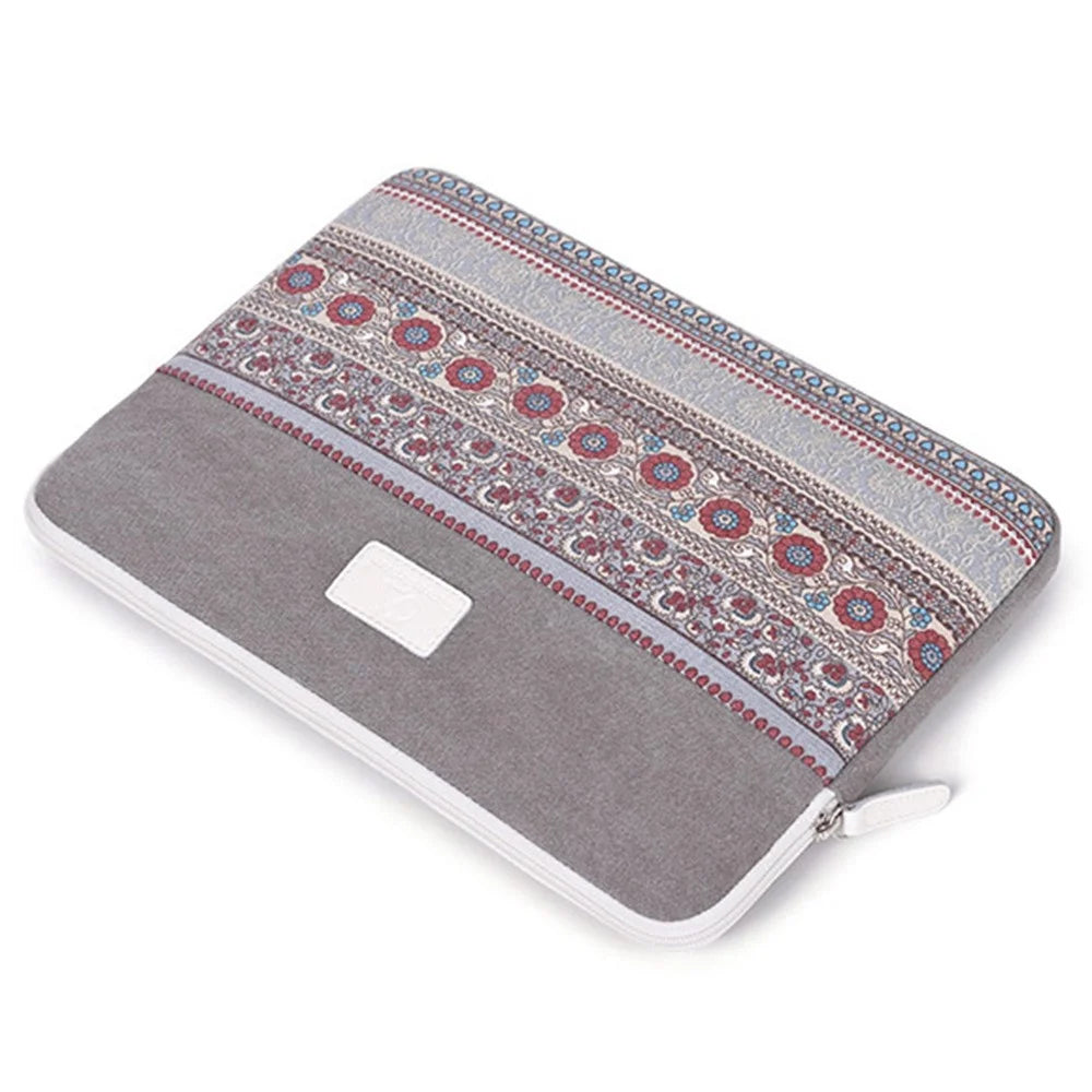 CANVASARTISAN T38-16 Shockproof Carry Case for 13-inch Notebooks Portable Business Canvas Sleeve Bag National Style Pattern Printed Laptop Bag - Lake Blue - 4