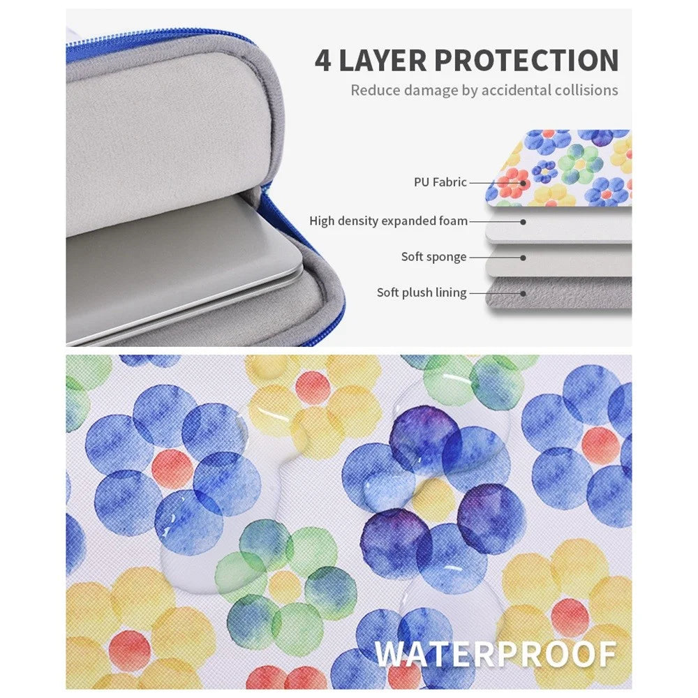 CANVASARTISAN G51-11 Portable Flower Pattern Printing 14-inch Laptop Sleeve Bag PU Leather Notebook Carrying Pouch - 6