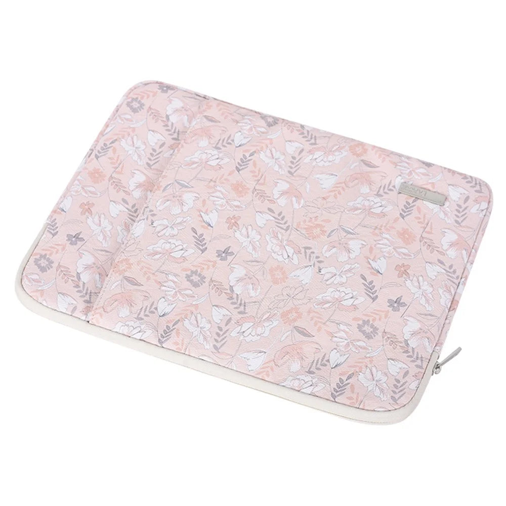 CANVASARTISAN G4-19 Flower Printed PU Leather Storage Bag for 12-inch Laptops Portable Carry Case with Outer Vertical Pouch Shockproof Sleeve Bag - 5