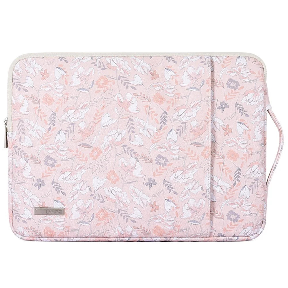 CANVASARTISAN G4-89 PU Leather Portable Carry Case for 12-inch Laptops Flower Printed Storage Bag with Handle Strap/Outer Zippered Pouch Shockproof Sleeve Bag - 2