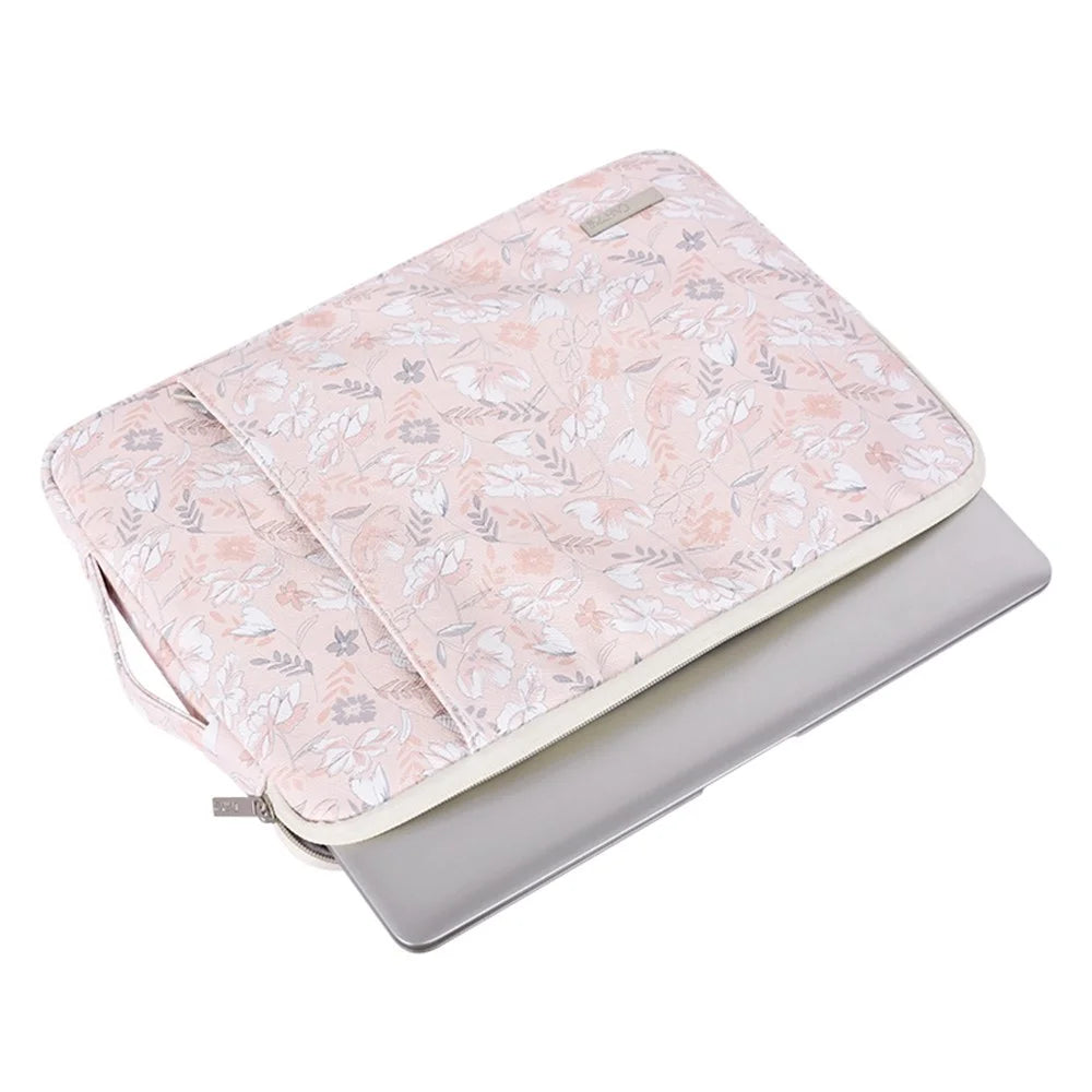 CANVASARTISAN G4-89 PU Leather Portable Carry Case for 12-inch Laptops Flower Printed Storage Bag with Handle Strap/Outer Zippered Pouch Shockproof Sleeve Bag - 4