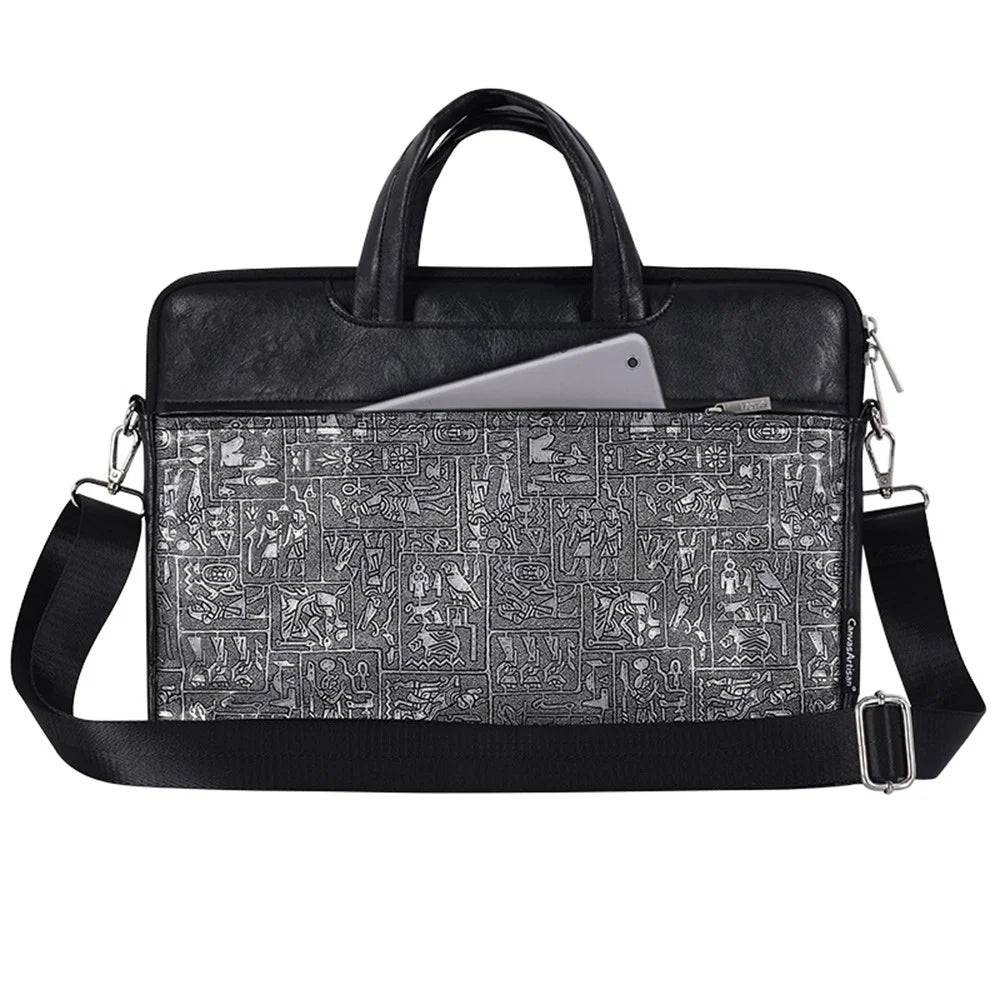 CANVASARTISAN L27-C22 13 inch Laptop Bag Egypt Style Pattern Printing Notebook Handbag Shoulder Bag with Front Pocket - Black - 1
