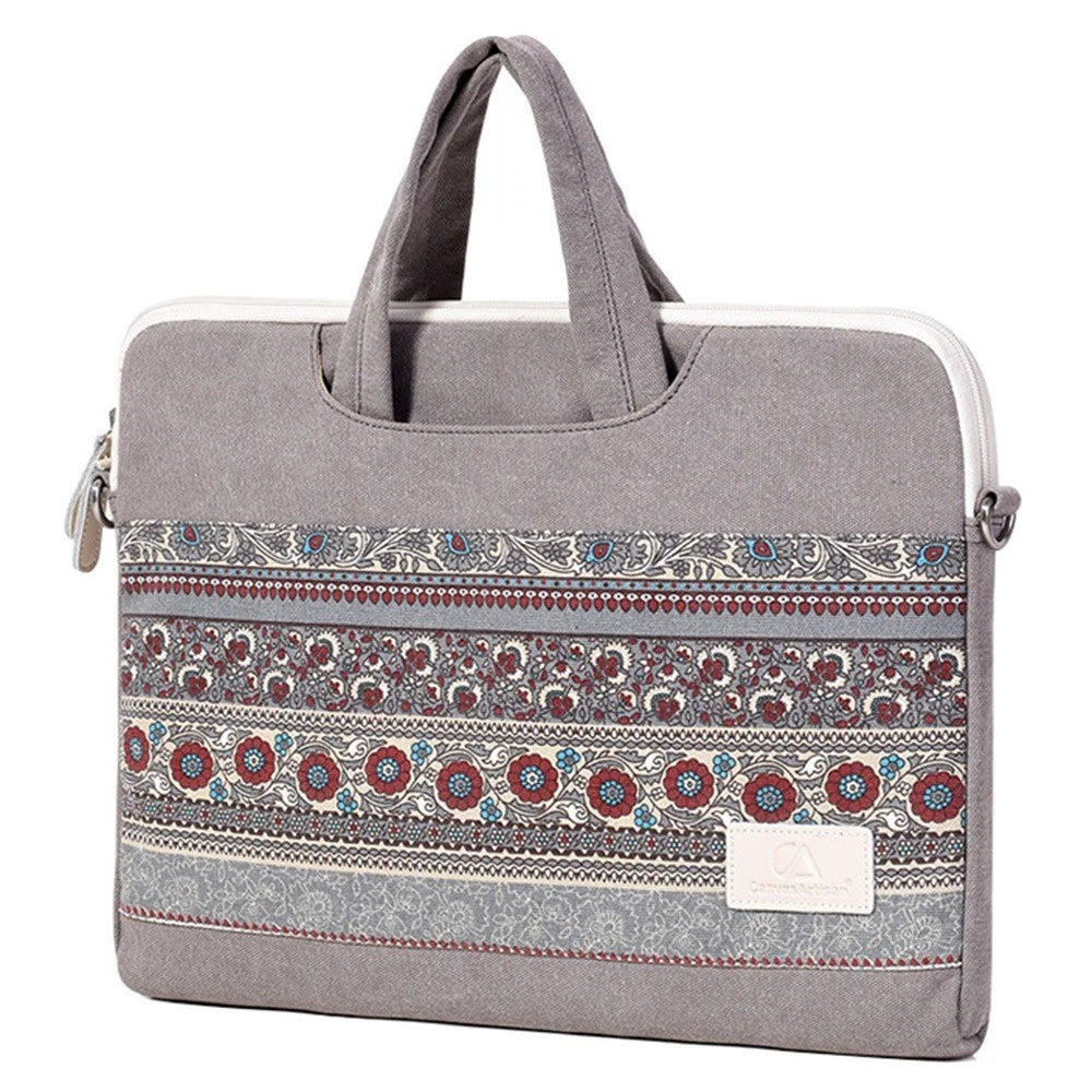 CANVASARTISAN T38-5 Laptop Bag 15-inch National Style Pattern Computer Canvas Fabric Briefcase Sleeve with Shoulder Strap - 2