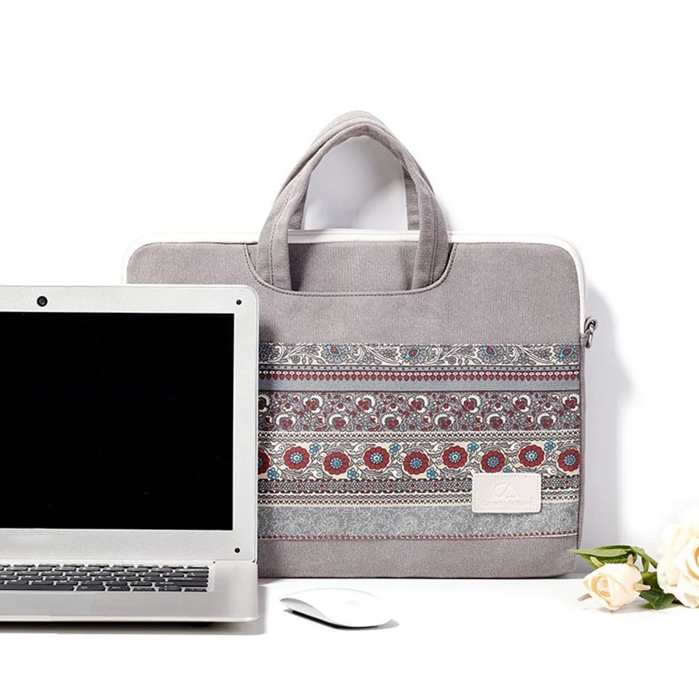 CANVASARTISAN T38-5 Laptop Bag 15-inch National Style Pattern Computer Canvas Fabric Briefcase Sleeve with Shoulder Strap - 7