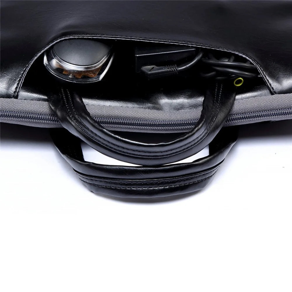 LISEN 13.3 Inch Laptop Case Smooth PU Leather Laptop Sleeve Durable Computer Carrying Bag with Handle Strap - Black - 7