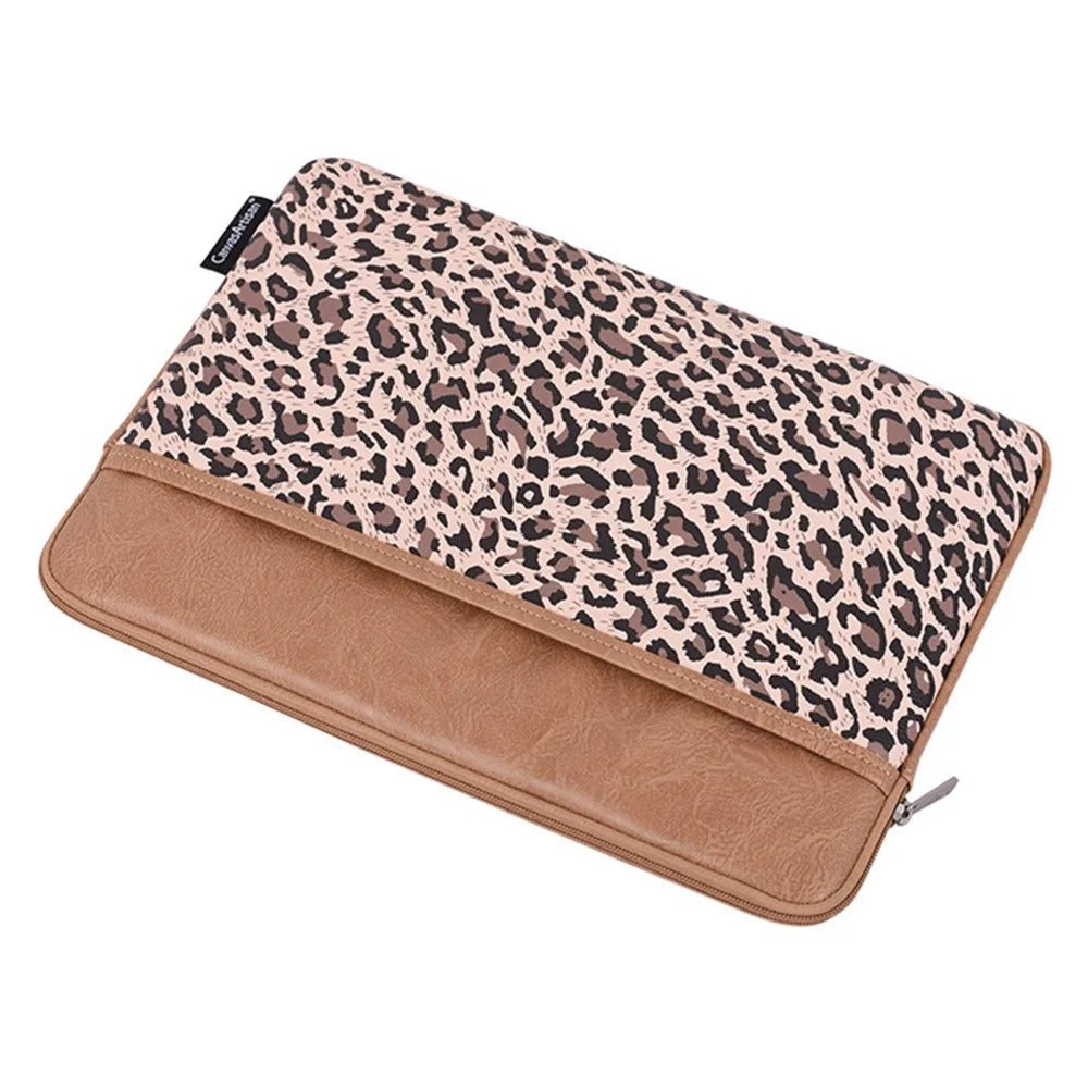 CANVASARTISAN G31-36 11-inch Laptop Soft Lining Carrying Bag Leopard Print PU Leather Notebook Protective Sleeve - Khaki - 6
