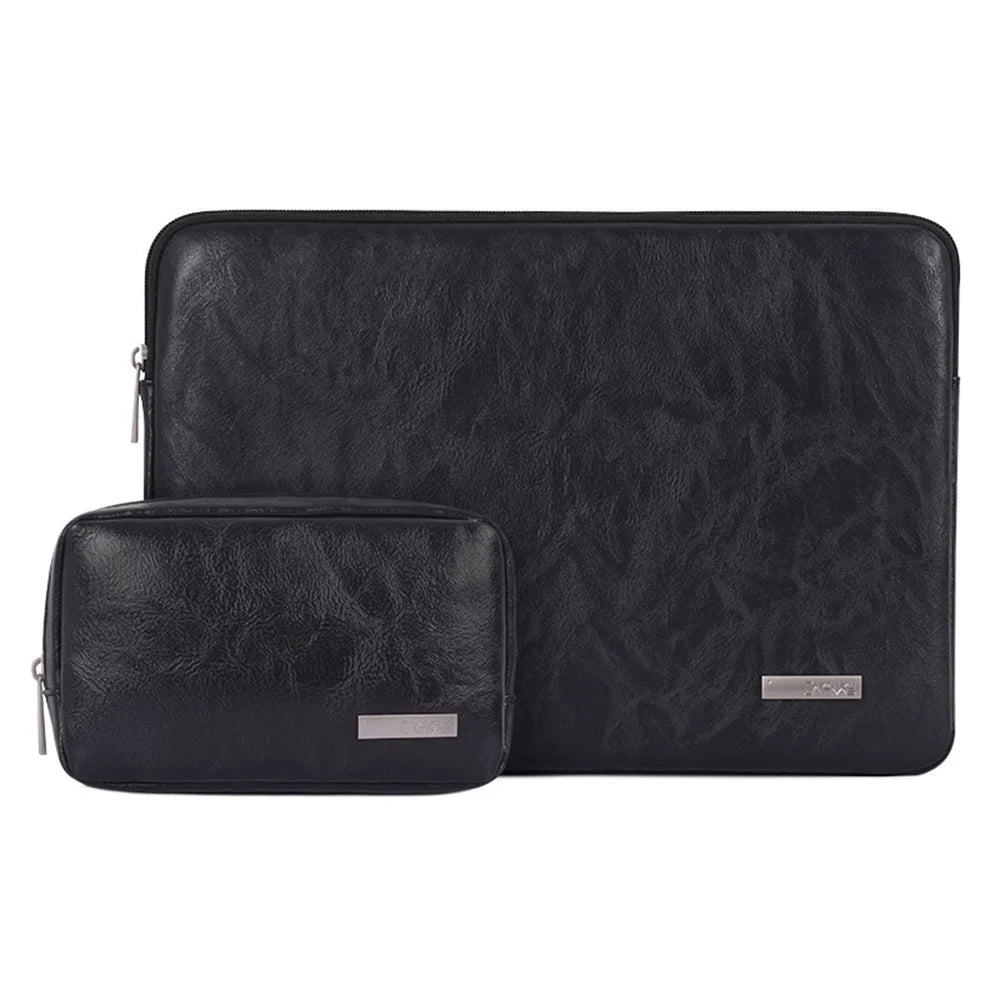 CANVASARTISAN L38-T0311 PU Leather Sleeve Bag for 15 inch Portable Carrying Case with Small Bag Laptops Shockproof Protector - Black - 1