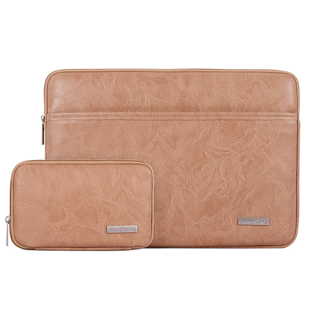 CANVASARTISAN L38-T0621 12-inch Laptop Sleeve Ultra-slim PU Leather Notebook Computer Protection Storage Bag with Small Pouch - Khaki - 1