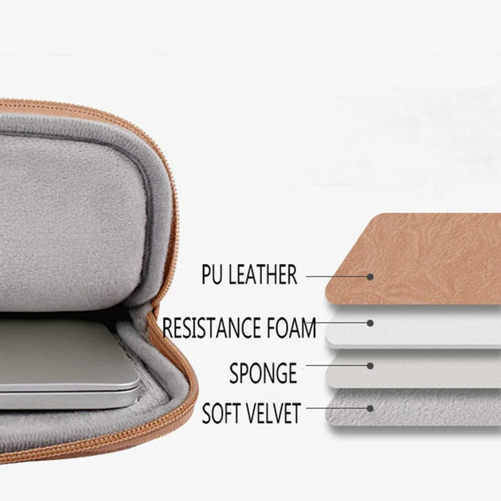 CANVASARTISAN L38-T0621 15-inch Ultra-slim Large Laptop Sleeve Bag PU Leather Notebook Computer Carrying Bag with Small Pouch - Khaki - 3