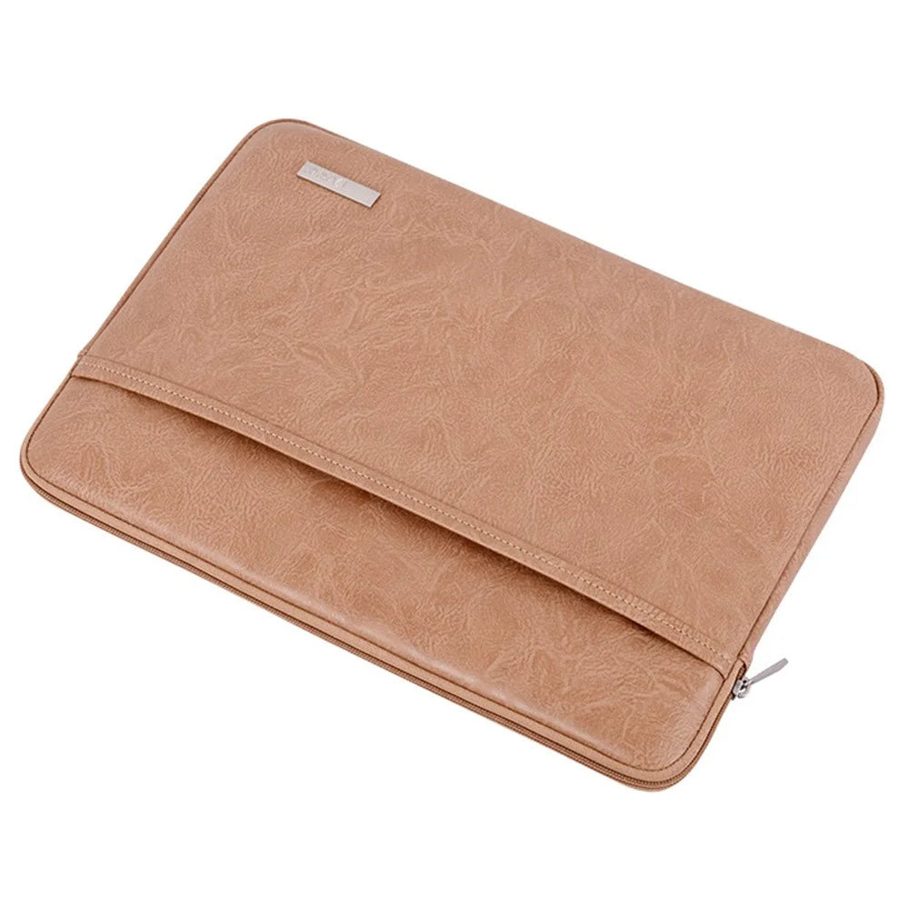 CANVASARTISAN L38-T0621 15-inch Ultra-slim Large Laptop Sleeve Bag PU Leather Notebook Computer Carrying Bag with Small Pouch - Khaki - 5