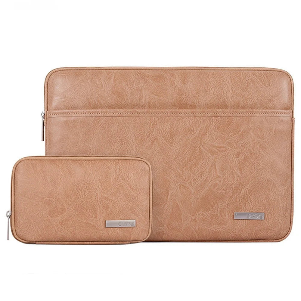 CANVASARTISAN L38-T0621 11-inch PU Leather Ultra-slim Notebook Computer Bag Shockproof Laptop Protection Sleeve with Small Pouch - Khaki - 1
