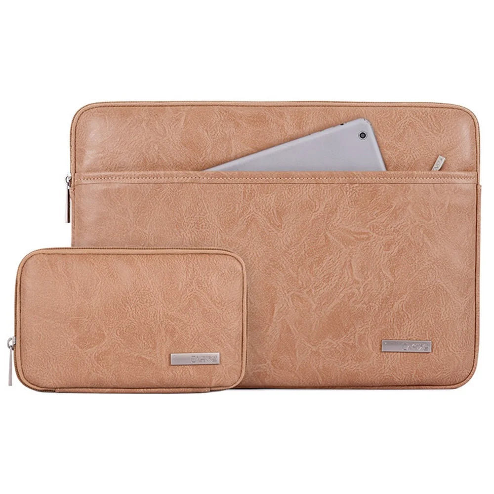 CANVASARTISAN L38-T0621 11-inch PU Leather Ultra-slim Notebook Computer Bag Shockproof Laptop Protection Sleeve with Small Pouch - Khaki - 7