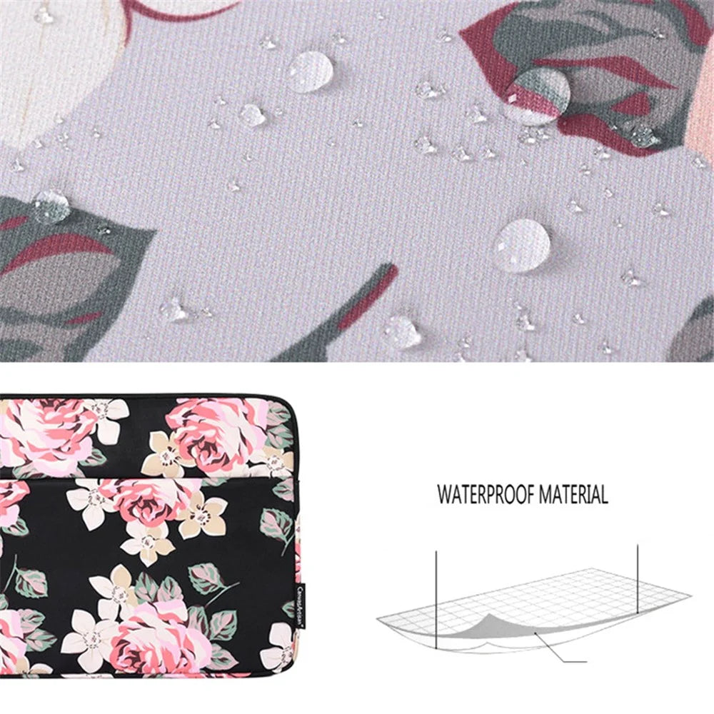 CANVASARTISAN H40-11 Portable Carrying Case for 12-inch Laptops Rose Pattern Printed Storage Bag Scratch Resistant Sleeve Bag with Outer Pouch - Black - 4