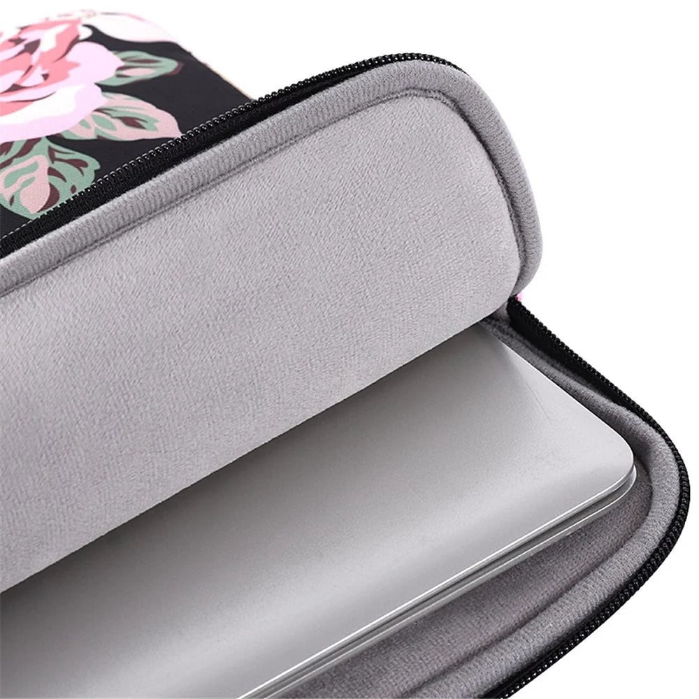 CANVASARTISAN H40-11 Portable Carrying Case for 12-inch Laptops Rose Pattern Printed Storage Bag Scratch Resistant Sleeve Bag with Outer Pouch - Black - 5