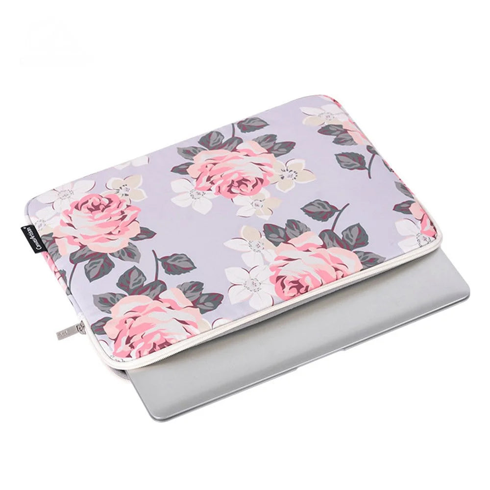 CANVASARTISAN H40-01 Shockproof Sleeve Bag for 14-inch Laptops Portable Storage Bag Rose Pattern Printed Carrying Case - Grey - 2