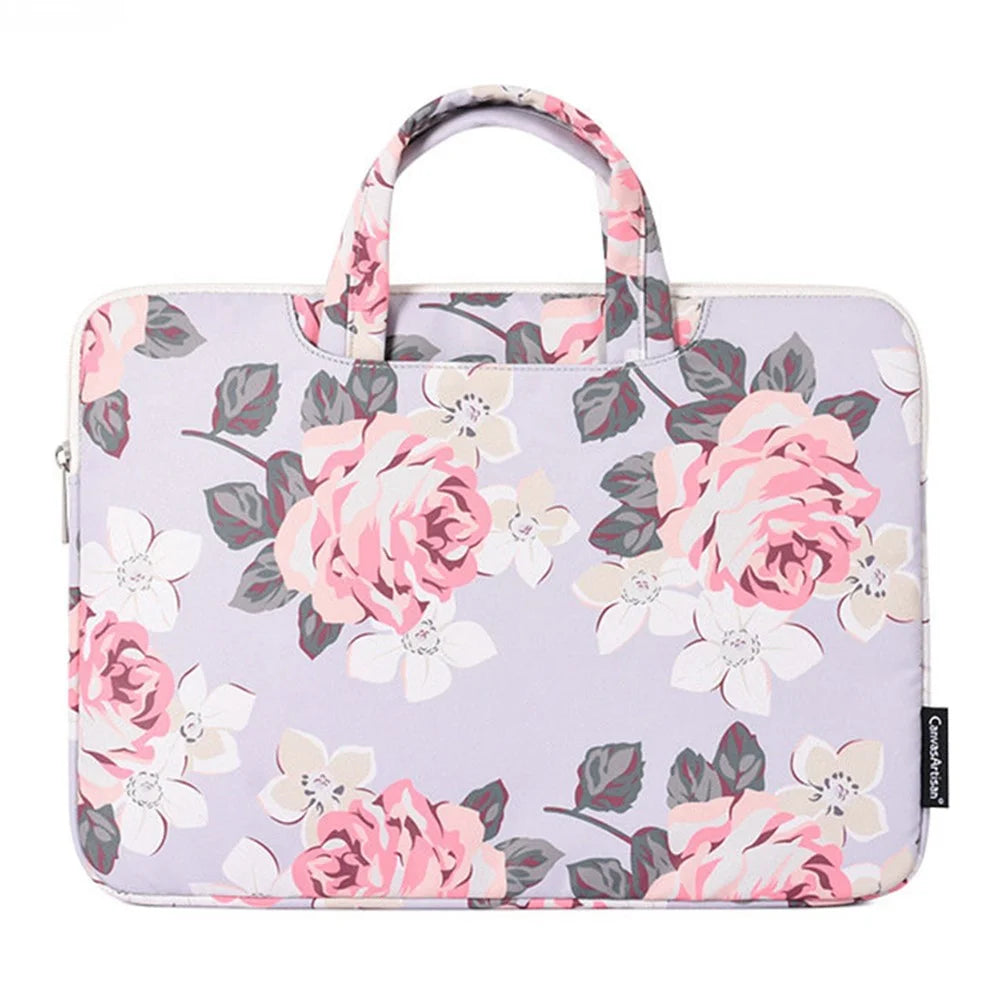 CANVASARTISAN H40-B01 Laptop Sleeve 14-inch Rose Pattern Printed Laptop Carrying Case Protective Computer Bag with Outer Pouch - Grey - 1