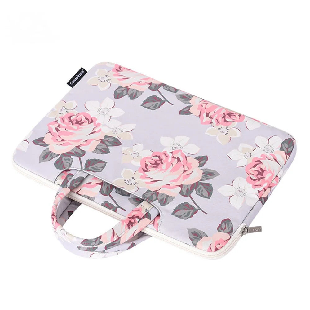 CANVASARTISAN H40-B01 Laptop Sleeve 14-inch Rose Pattern Printed Laptop Carrying Case Protective Computer Bag with Outer Pouch - Grey - 3