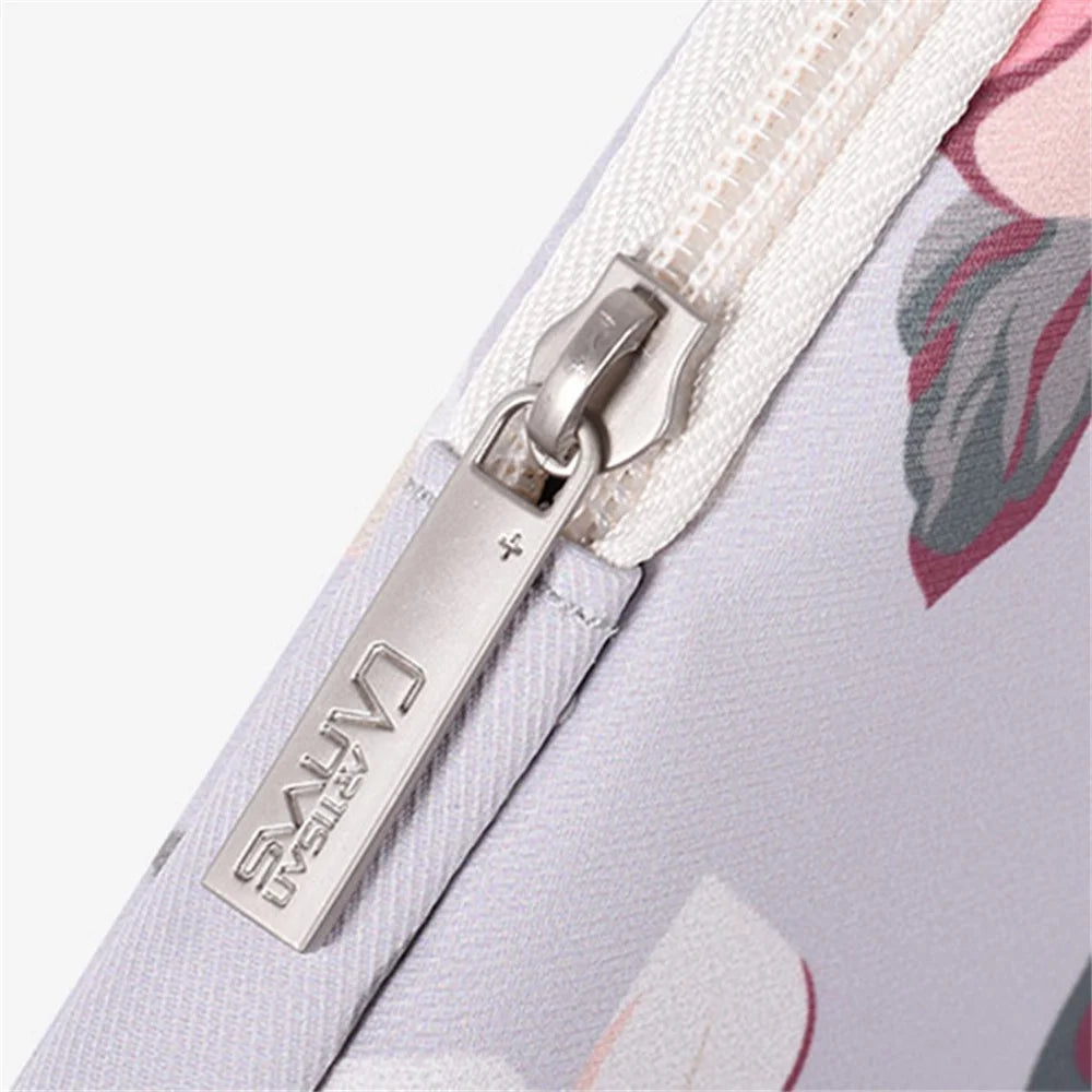 CANVASARTISAN H40-B01 Laptop Sleeve 14-inch Rose Pattern Printed Laptop Carrying Case Protective Computer Bag with Outer Pouch - Grey - 5