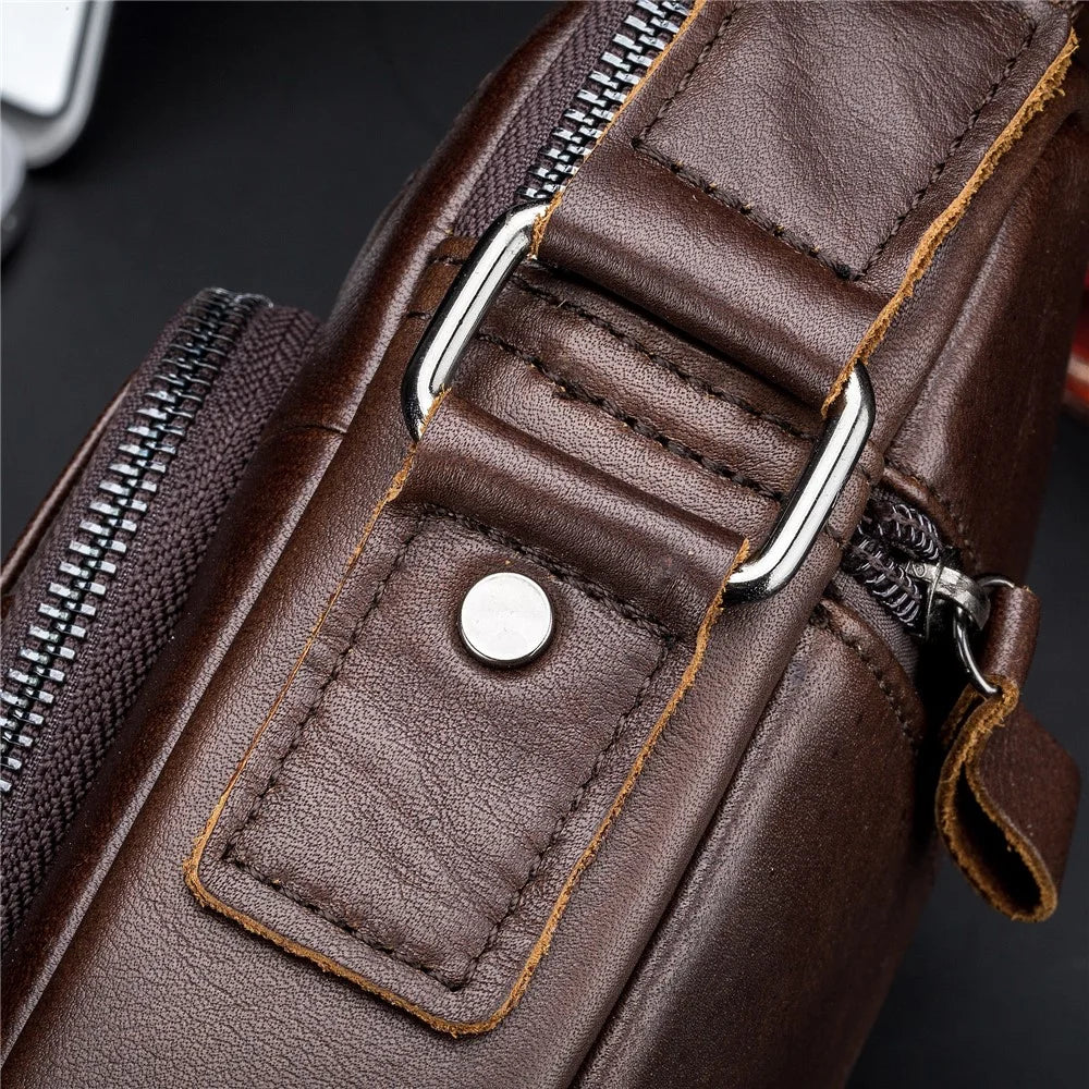 BULLCAPTAIN 777 Top-Layer Cowhide Leather Retro Handbag Zipper Pocket Shoulder Bag Wallet Purse Clutch - Brown - 6
