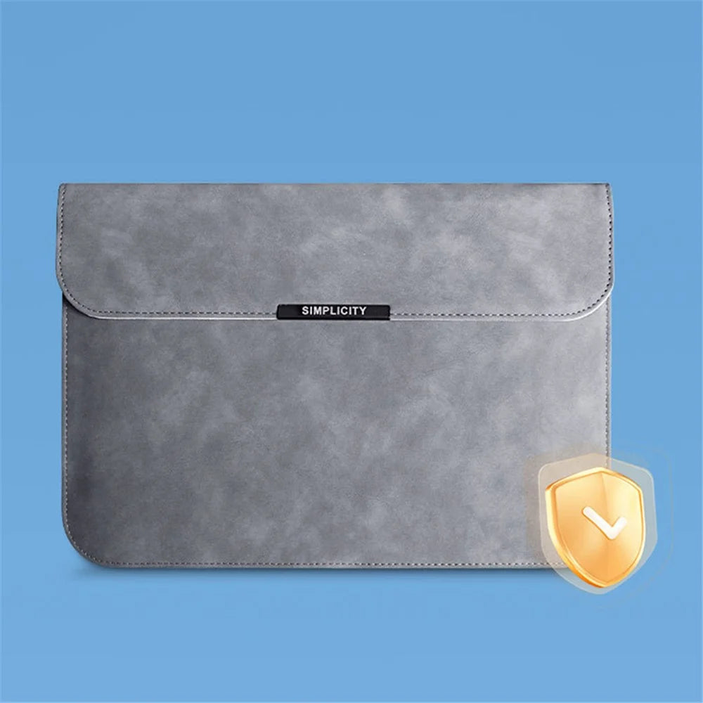 16-inch Horizontal Laptop Bag PU Leather Soft Lining Notebook Sleeve + Small Bag - Grey - 3