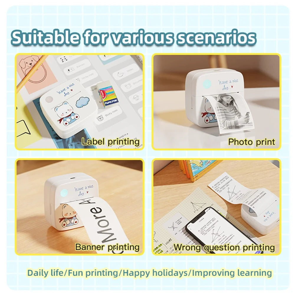 LX-D2 Thermal Inkless Bluetooth-compatible 5.2 Mini Printer for Photos, Notes, Receipt (Standard Version) - Blue - 5