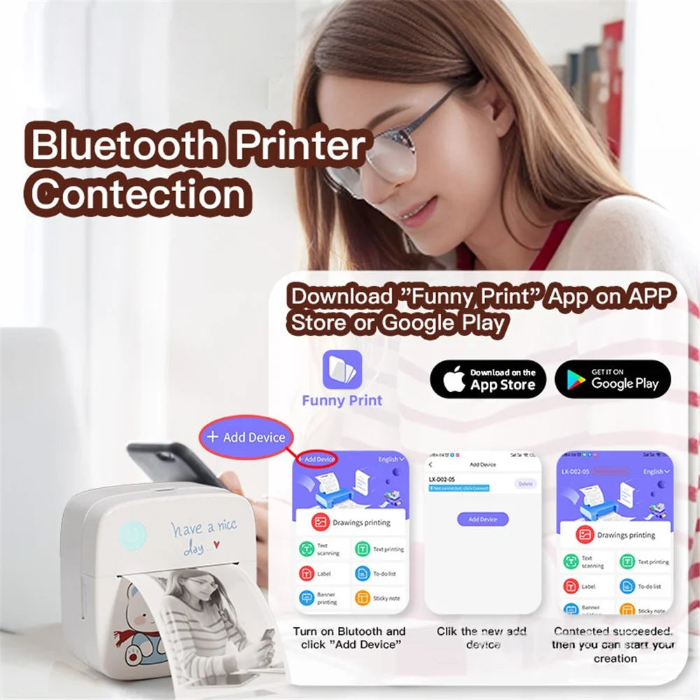 LX-D2 Thermal Inkless Bluetooth-compatible 5.2 Mini Printer for Photos, Notes, Receipt (Standard Version) - Blue - 6