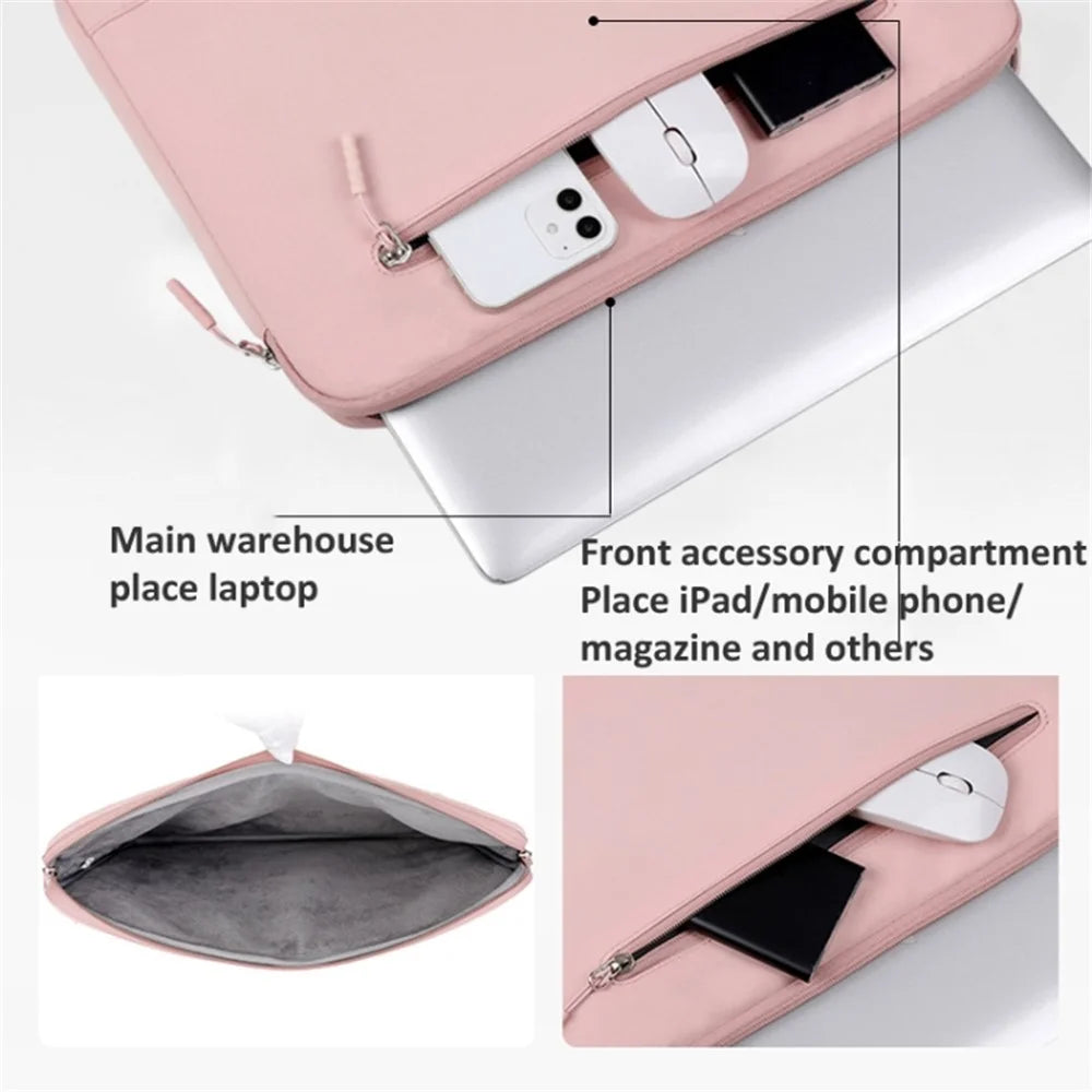 15-15.6 inch Notebook Bag Oxford Cloth Laptop Bag with Zipper Portable Phone Mouse Storage Bag - Pink - 4