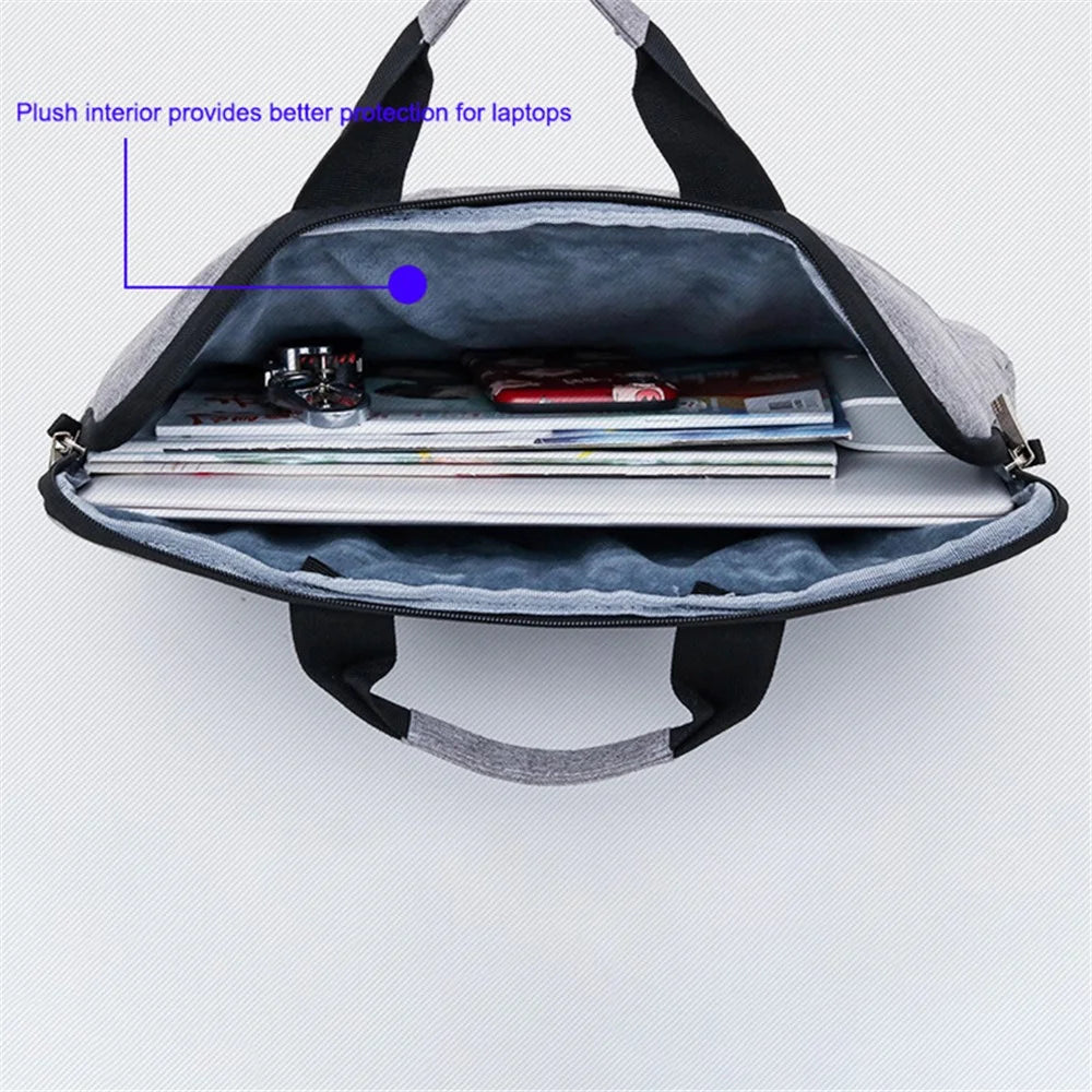 15-inch Laptop Handbag 300D Cationic Fabric Notebook Anti-shock Crossbody Bag - Grey - 4