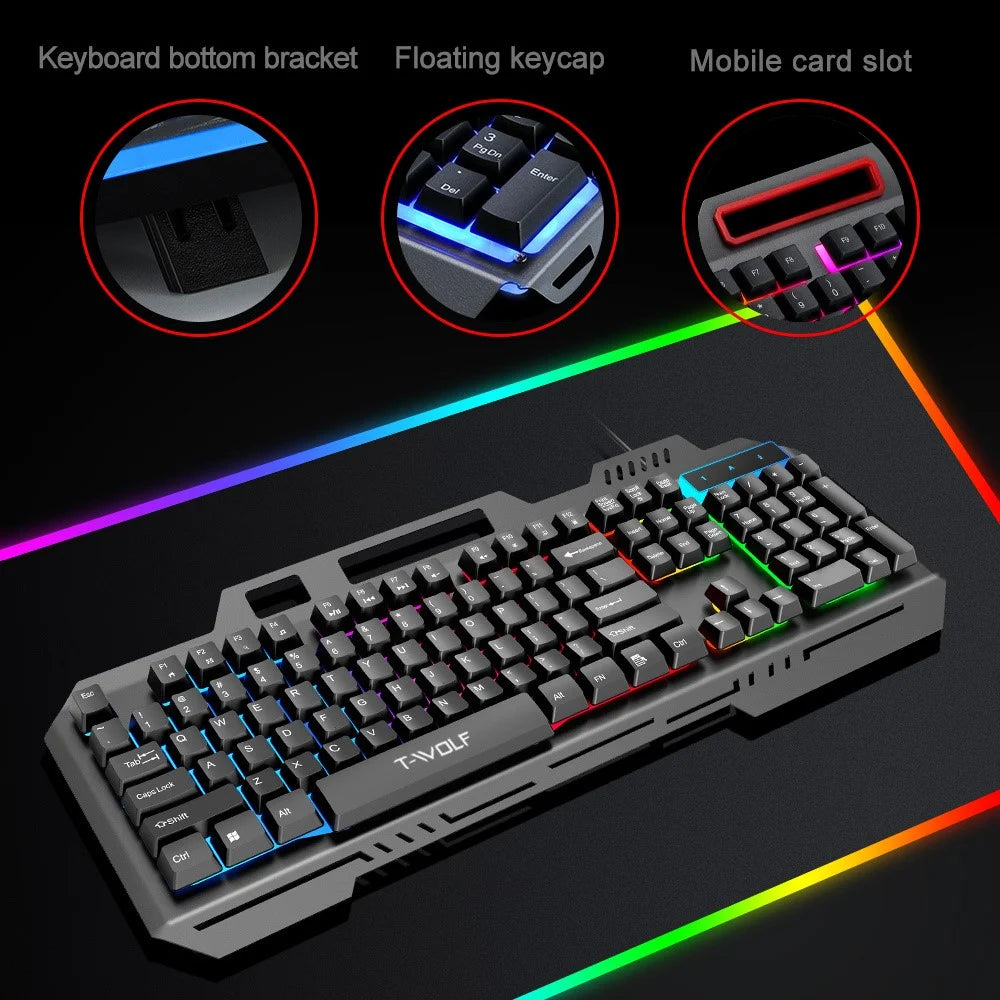 T-WOLF T16 Backlit Wired 104-Key Gaming Keyboard Ambient Light Gaming Keyboard - 5