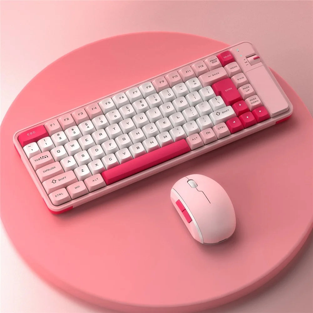 QW07 Wireless Keyboard Mouse Set Home Office Computer Bluetooth-compatible 5.0 Keyboard + Mouse - Pink - 2