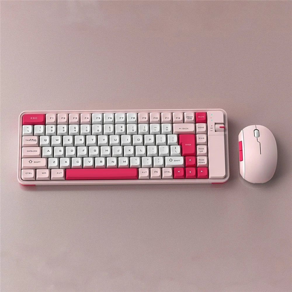 QW07 Wireless Keyboard Mouse Set Home Office Computer Bluetooth-compatible 5.0 Keyboard + Mouse - Pink - 3