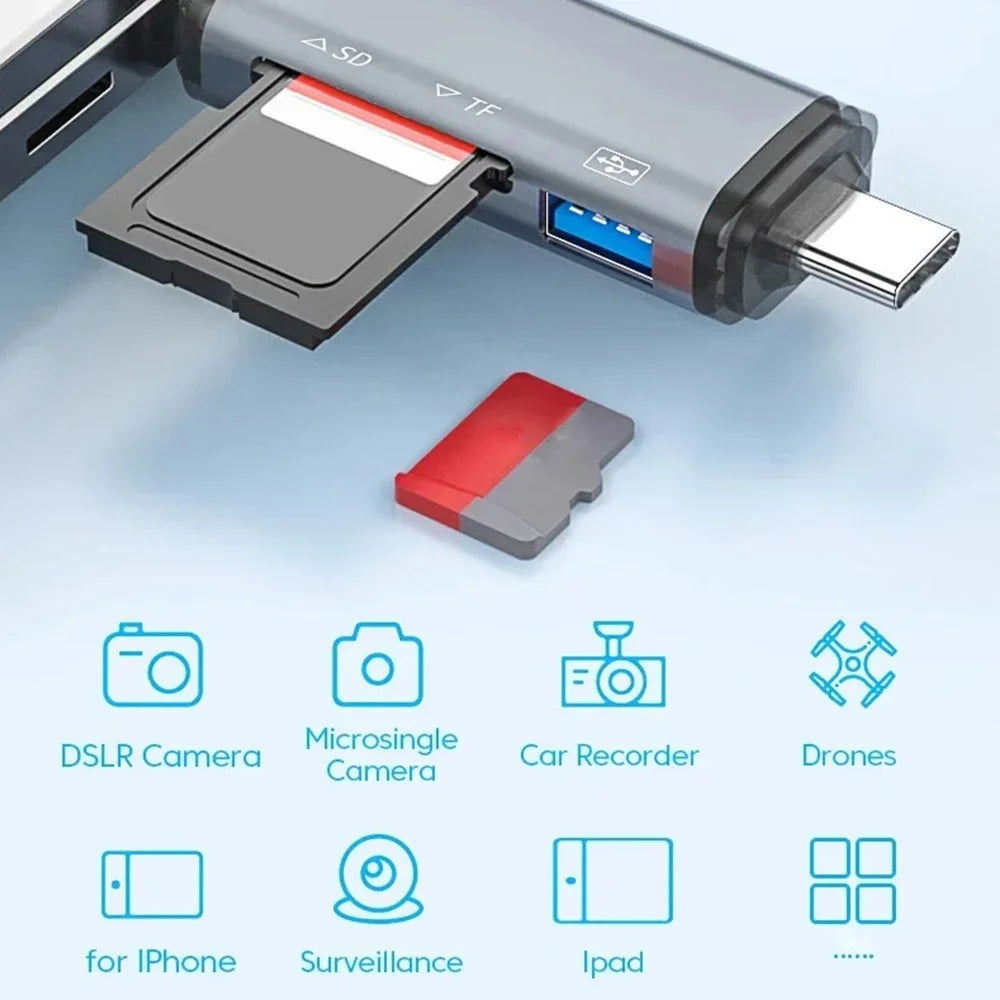 ADS-306 USB / 8-Pin / Type-C Plug SD TF Card Reader U-Disk Data Transfer Adapter - 4