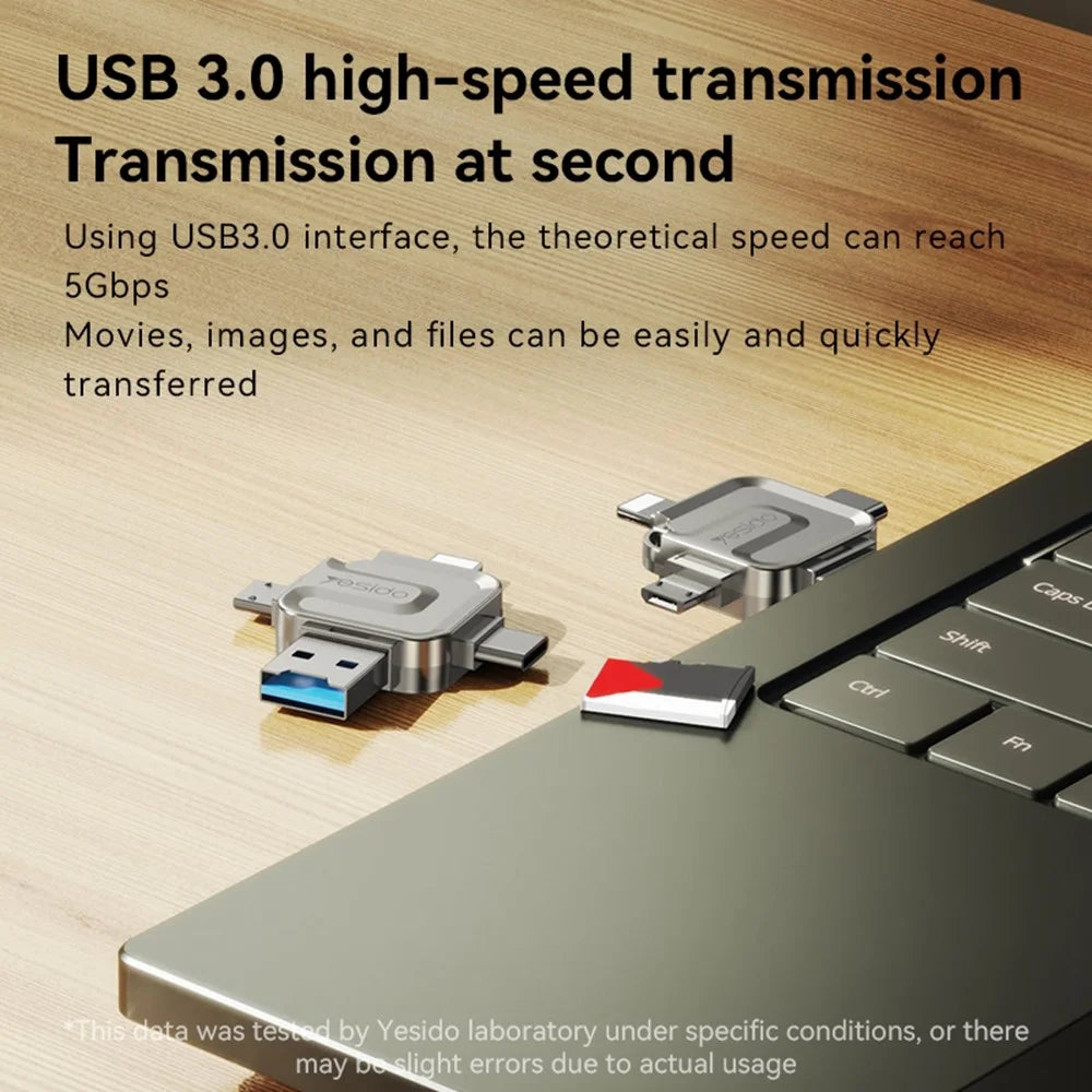 YESIDO GS23 USB 3.0 High Speed Card Reader 4 in 1 TF Card Reader Portable Memory Card Adapter - 3