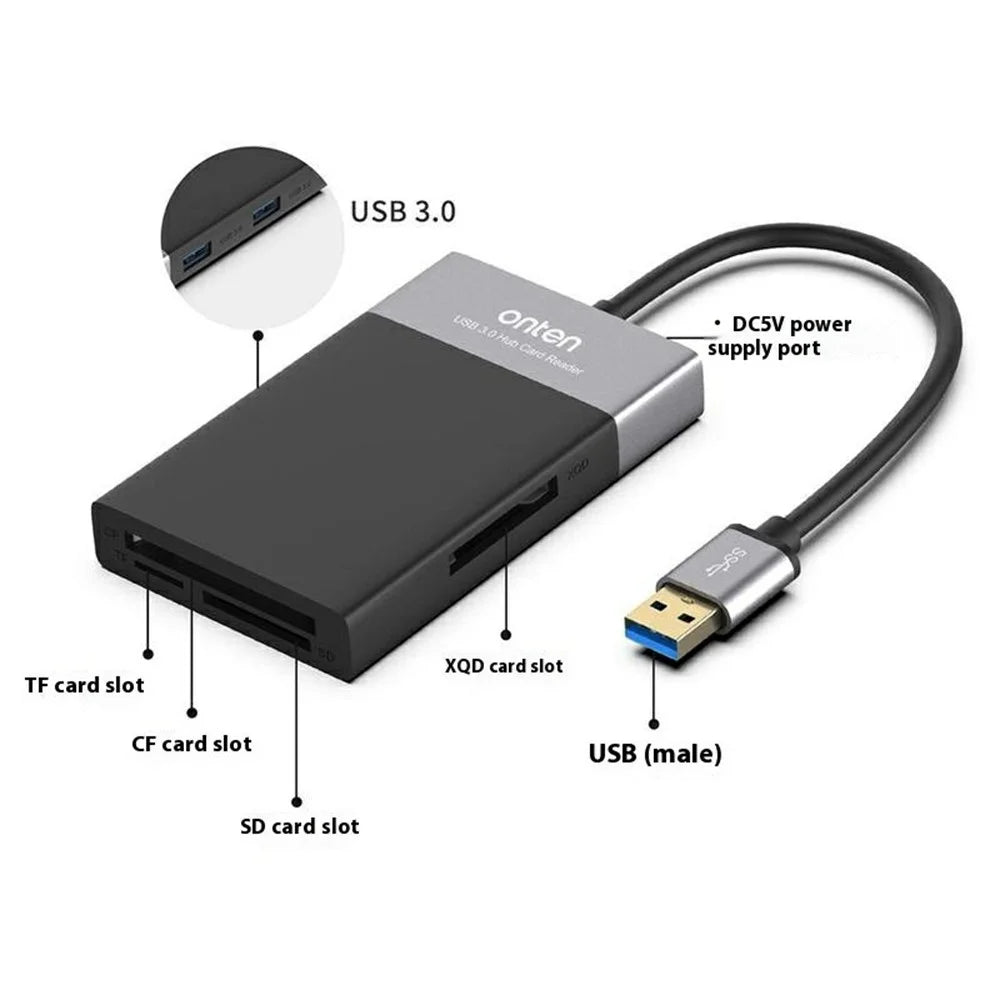 ONTEN OTN5215B SD TF CF XQD Card Reader 2xUSB3.0 6-in-1 Hub OTG Multi-Function Card Reader - 3