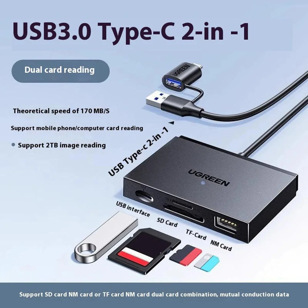 UGREEN 45178 2 In 1 USB A / Type C to SD / TF / NM Card Reader for Apple / Huwei / Android - 3