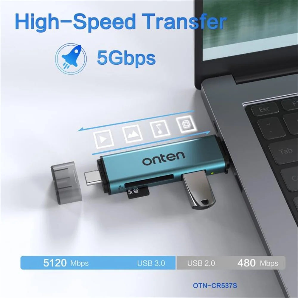 ONTEN OTN-CR537S USB A / Type C to Mini SD / TF Card Reader OTG Adapter for Phone Tablet Laptop - 2