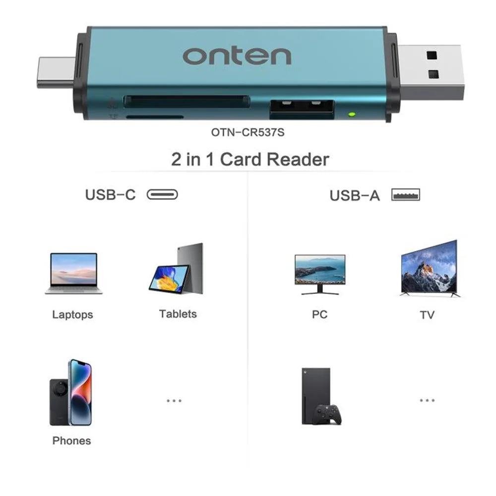 ONTEN OTN-CR537S USB A / Type C to Mini SD / TF Card Reader OTG Adapter for Phone Tablet Laptop - 4