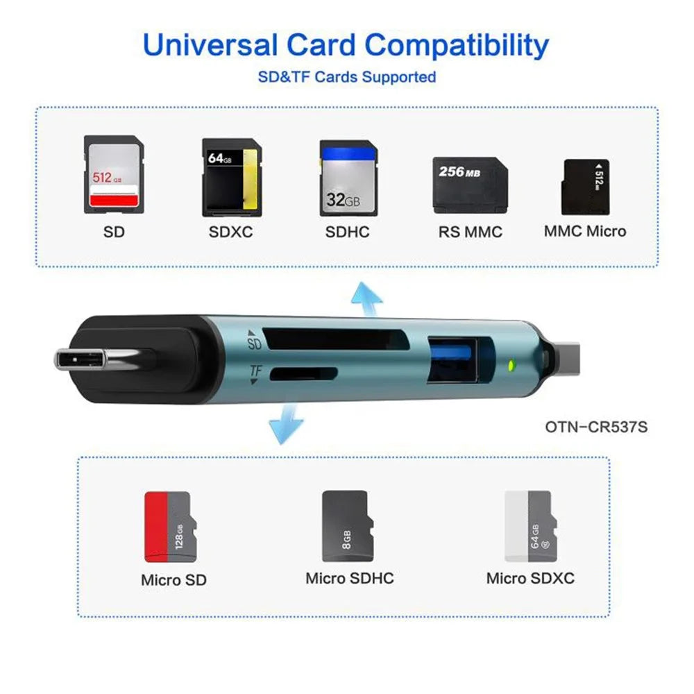 ONTEN OTN-CR537S USB A / Type C to Mini SD / TF Card Reader OTG Adapter for Phone Tablet Laptop - 6