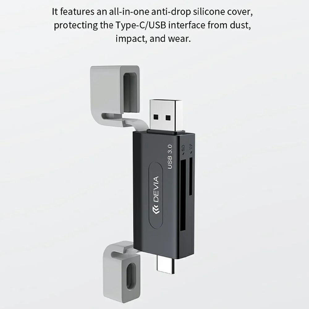 DEVIA Leopard Series USB + Type-C 3.0 to SD / TF 2 In 1 Card Reader High Speed Portable Multi Interface - Black - 6