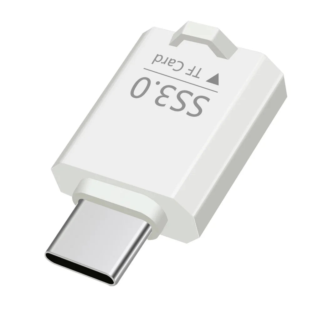 SS3.0 USB-C TF Card Reader Mini Type-C to MicroSD High Speed 3.0 Adapter for Windows / MacOS / Linux / Android / iOS - White - 1