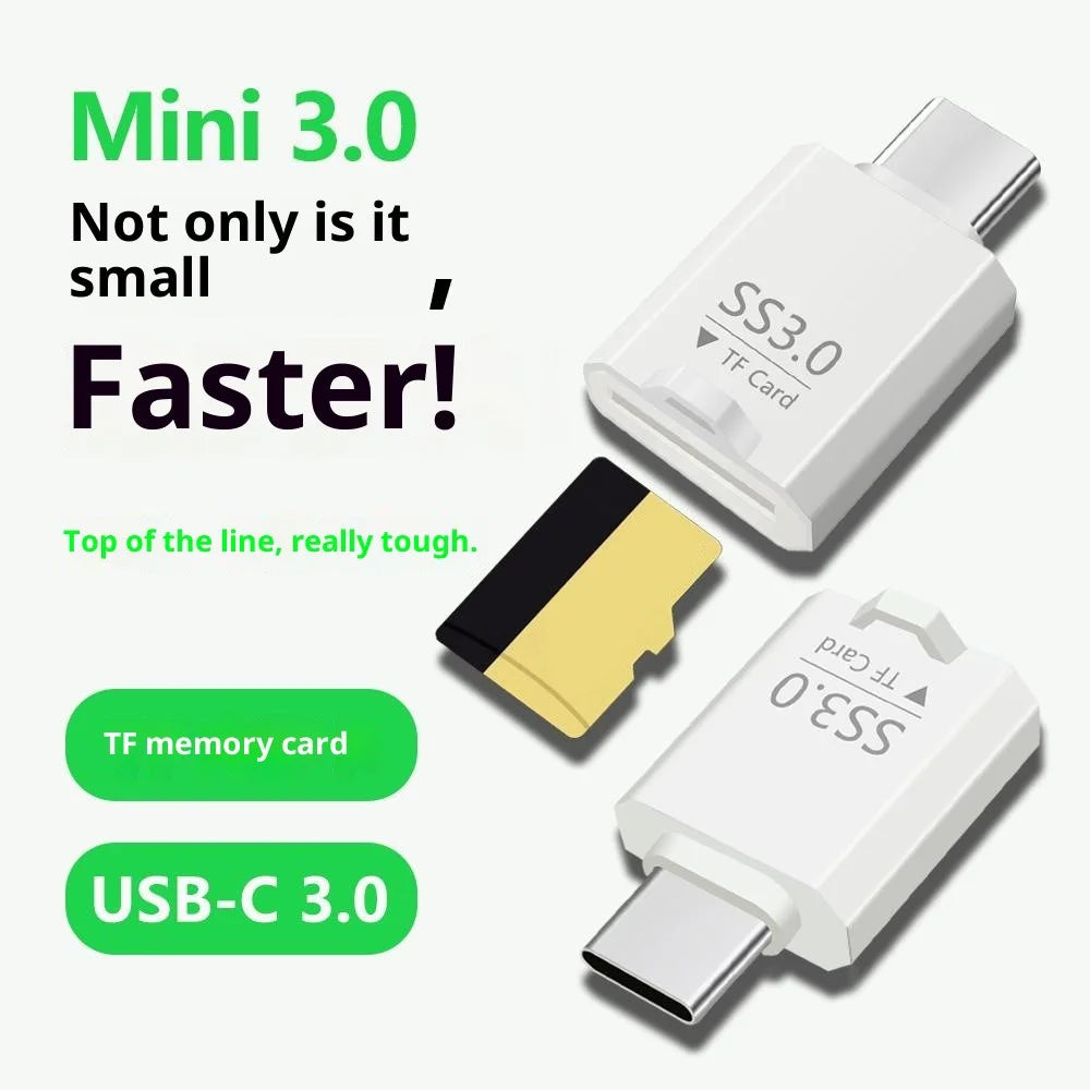 SS3.0 USB-C TF Card Reader Mini Type-C to MicroSD High Speed 3.0 Adapter for Windows / MacOS / Linux / Android / iOS - White - 2