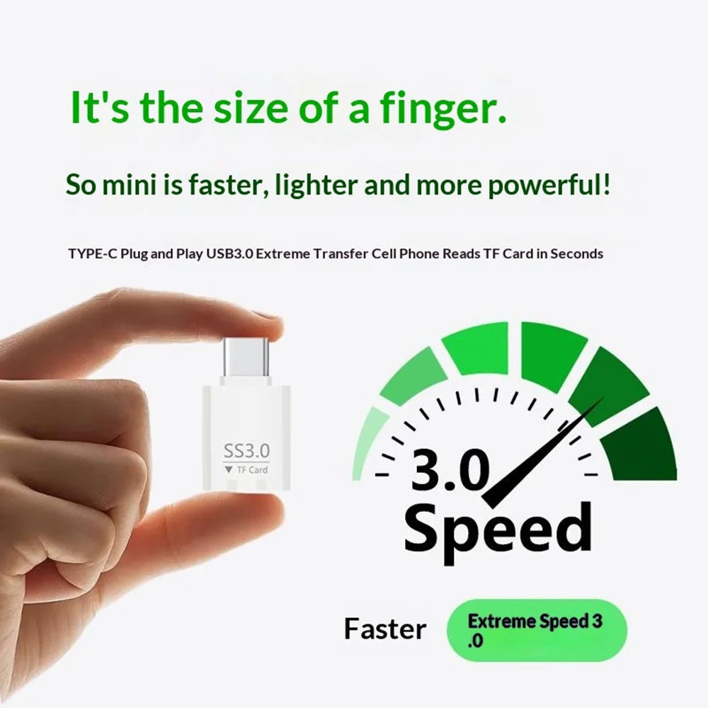 SS3.0 USB-C TF Card Reader Mini Type-C to MicroSD High Speed 3.0 Adapter for Windows / MacOS / Linux / Android / iOS - White - 3