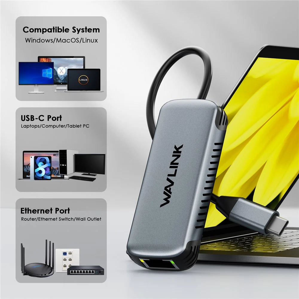 WAVLINK WL-NWU340G USB-C to RJ45 Gigabit Ethernet Adapter 5Gbps Wired Network Converter - 4